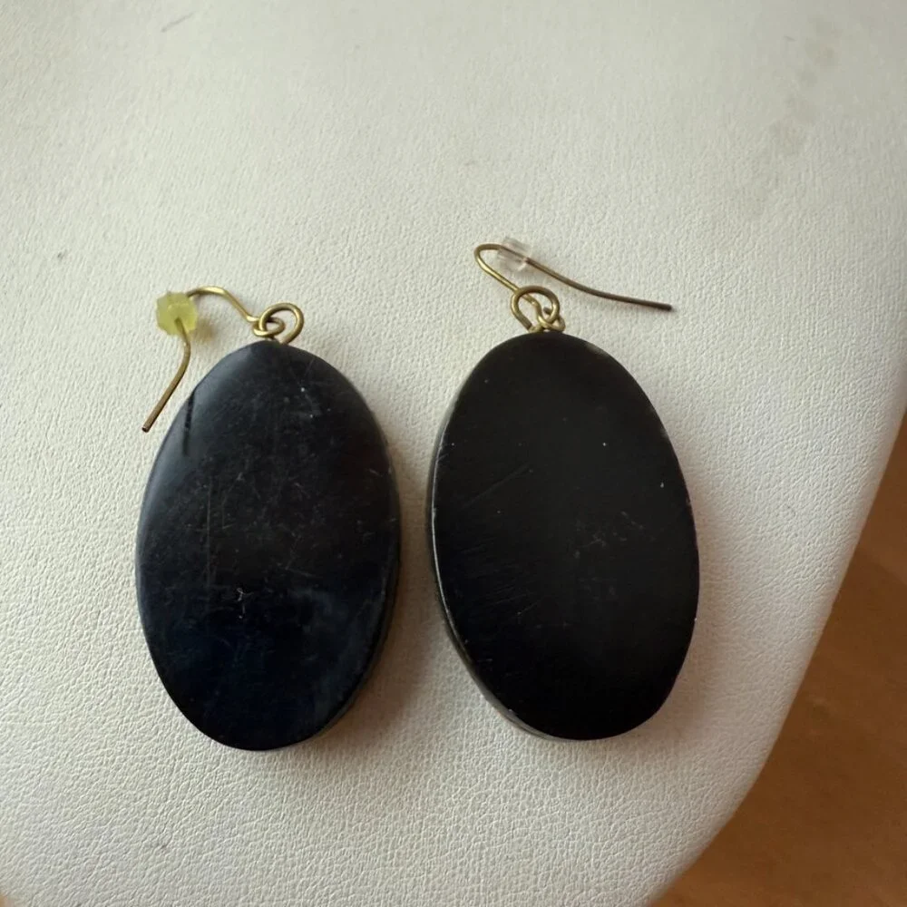 LARGE OVAL FAUX BONE GOLD TONE ACCENTS STATEMENT EARRINGS